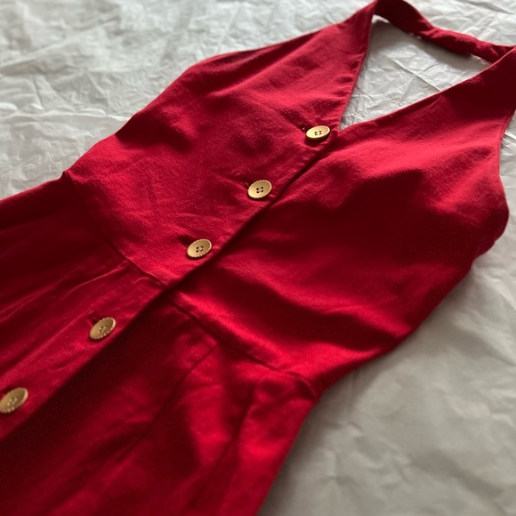 VTG 90s halter romper sz small ‘91 gold buttons 2.5” inseam shorty shorts summer - Picture 6 of 11